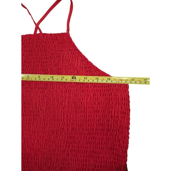 A New Day Red Smocked Crop Top L NWT Elastic Strap Summer Blouse. - Picture 5 of 6
